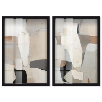 Ancient Wall Set Shadowbox Print Neutral Boho Art Set by Art Remedy, Black Frame, 10 x 15