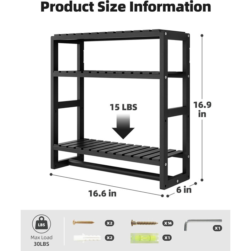 Over Toilet Storage Shelf With Towel Bar - 3 Tier Floating Wall Mounted Bathroom Organizer For Towels, Toilet Paper & Essentials - Space Saving Bamboo Shelving For Bathroom, Laundry Room & Kitchen