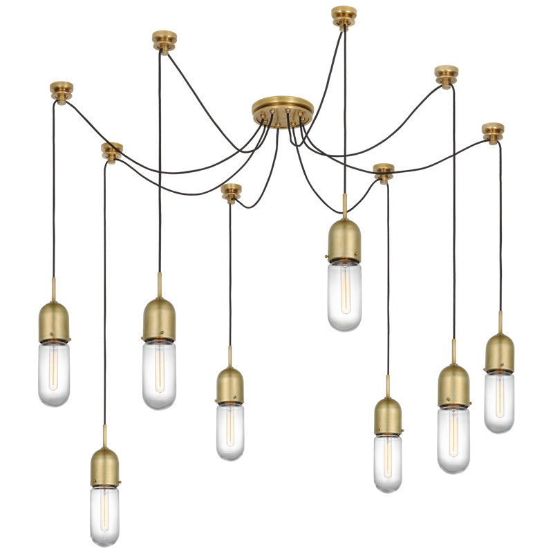 Junio 8 - Light Chandelier, Clear, Hand-Rubbed Antique Brass