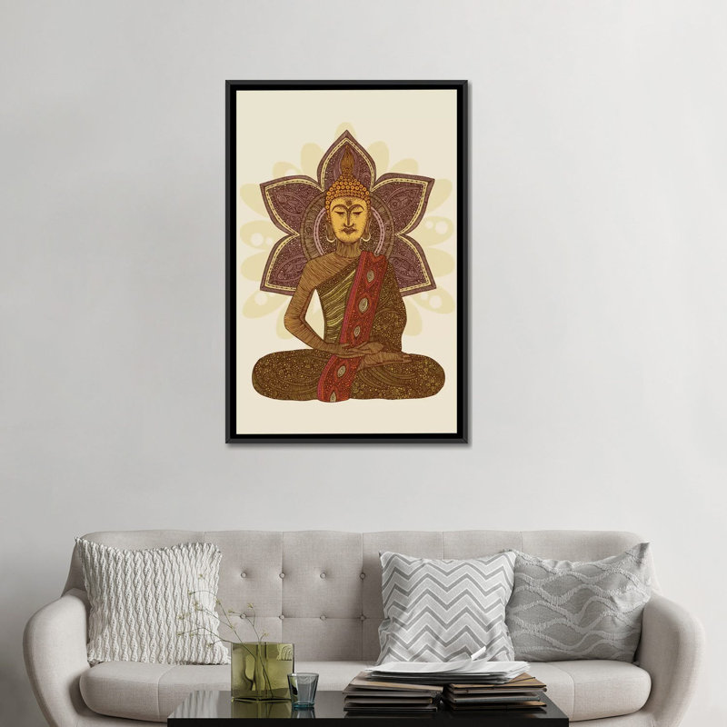 « assis bouddha », impression sur toile tendue, Cadre noir, H 48 po x l 32 po x P 1,5 po