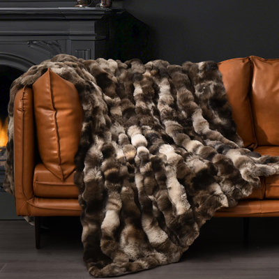 PHF Luxury Faux Rabbit Fur Blanket, Ultra Soft Fluffy Plush Cozy Warm Bubble Blanket for Bed, Couch, Chair, Sofa Decorative, Thick Reversible Suitable for Fall & Winter