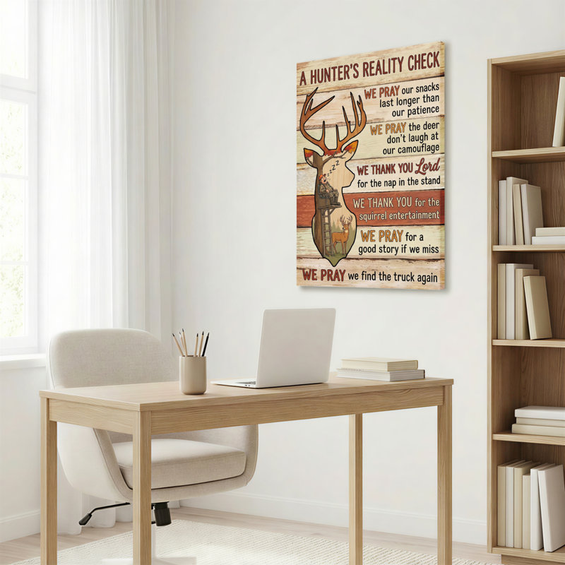 «Hunter Deer And Squirrel Humor», reproduction d'art sur toile tendue sur toile, ensemble de 1, H 18 po x l 12 po