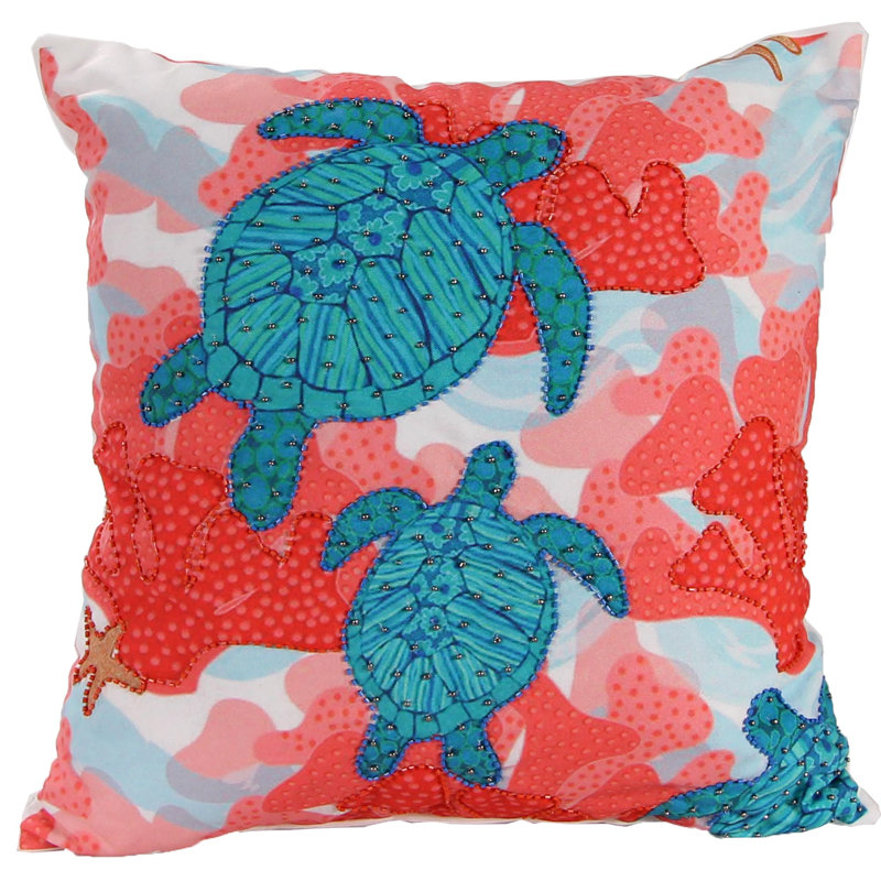 18" x 18" Indoor Throw Pillow, Turtles Beaded