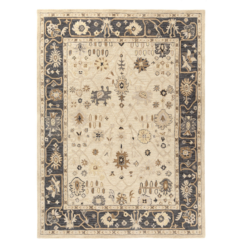 Tapis d'intérieur en laine Tiki, 5 pi 9 po x 8 pi 9 po, Crème / Gris anthracite
