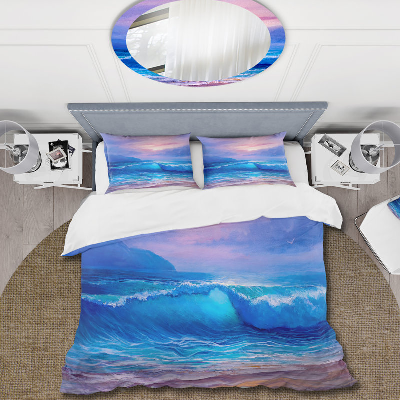 Golden Sunset Over The Sea By The Beach - Ensemble de housse de couette nautique et côtier - Polyester en microfibre