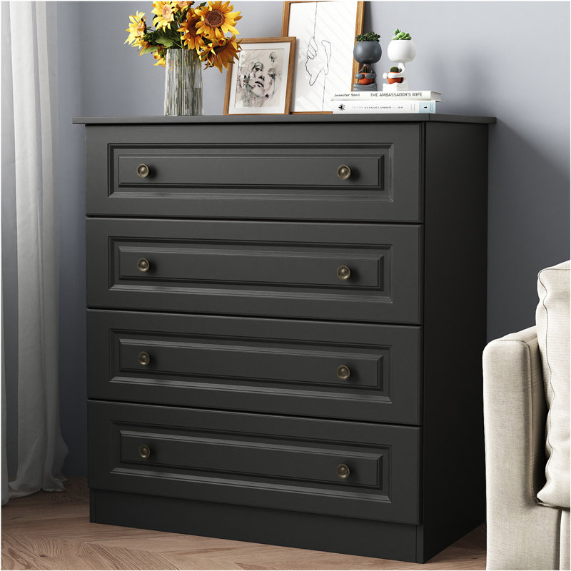  29.5" W Modern 4 Drawer Dresser, Drawer Chest, Wooden Storage Dresser for Closet and Living Room, Black (Set Of 2), Black
