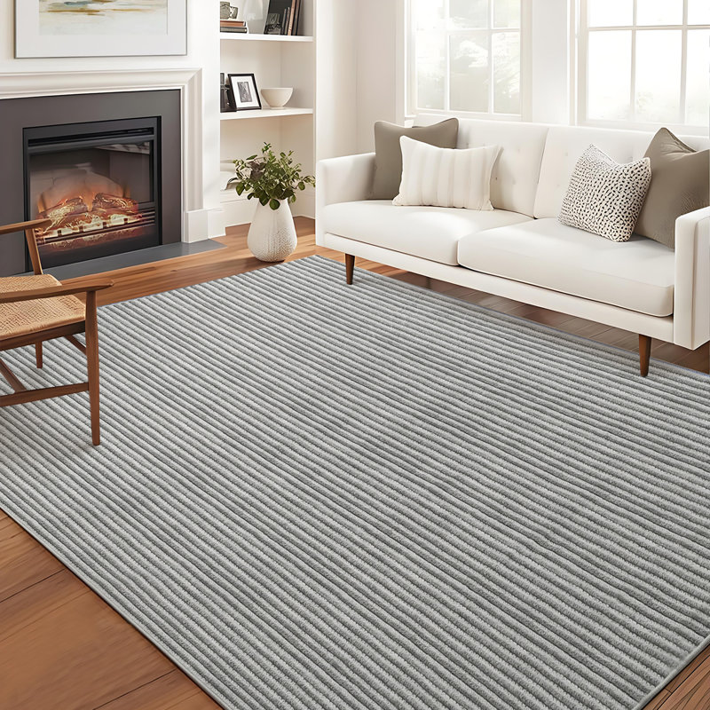 Machine Washable Rug with Rubber Backing for Living Room Braided Printed Texture Non-Slip Dining Room Rug Easy-Cleaning Striped Floor Carpet for Bedroom Office Nursery Playroom