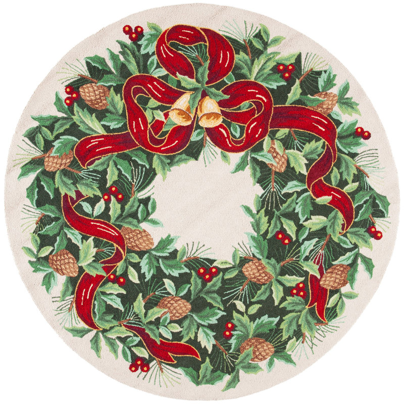 Tapis floral en laine Etta, Rond 7 pi