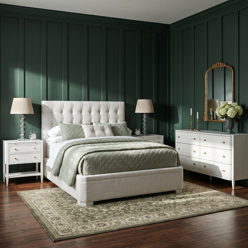 Ensemble de chambre avec grand lit 4 pièces avec commode Love Joy Bliss, 4 Pcs: Bed, Dresser, 2 Nightstands, Queen