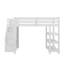 Lit mezzanine double avec tablettes, escalier de rangement, garde-robe compacte et éclairage intégré