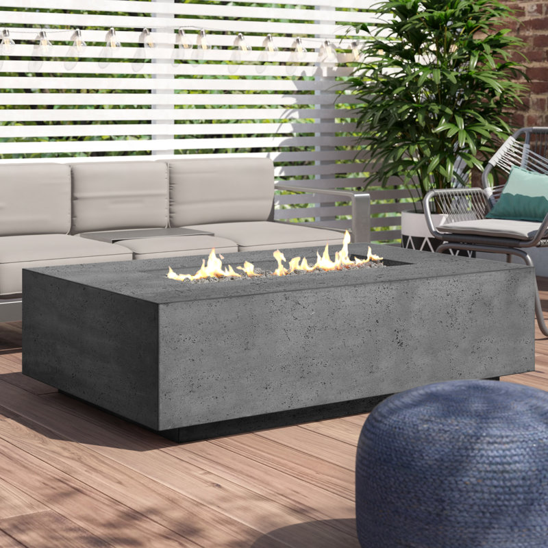 Kaci-Ann Concrete Smokeless Fire Pit, 16" H x 66" W x 38" D, Natural Gas