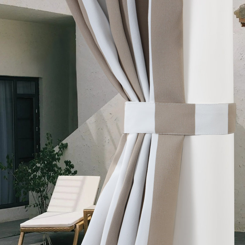 Stripe Outdoor Tab Top Panel, 52" W x 84" L, Khaki