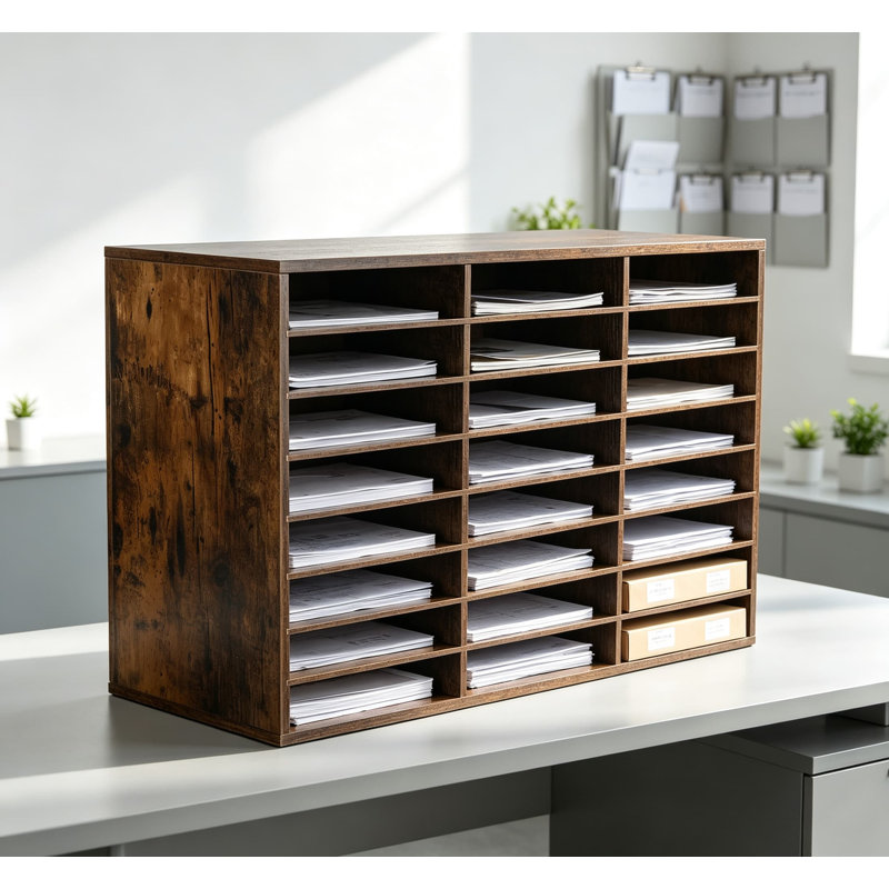 Organisateur de livres en bois avec tablettes réglables, boîte aux lettres de classe et trieur de courrier pour les enseignants et le bureau, organisateur de papier à compartiments multiples