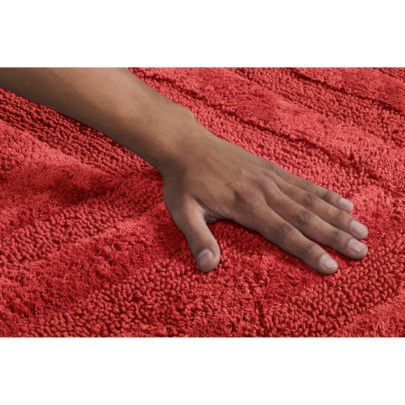 Branston Premium 100% Cotton 1990 GSM 3-Piece Tufted Chevron Bath Rug Set with Non-Slip Spray Latex Backing, OEKO-TEX® Certified, Super Absorbent & Machine Washable, Red