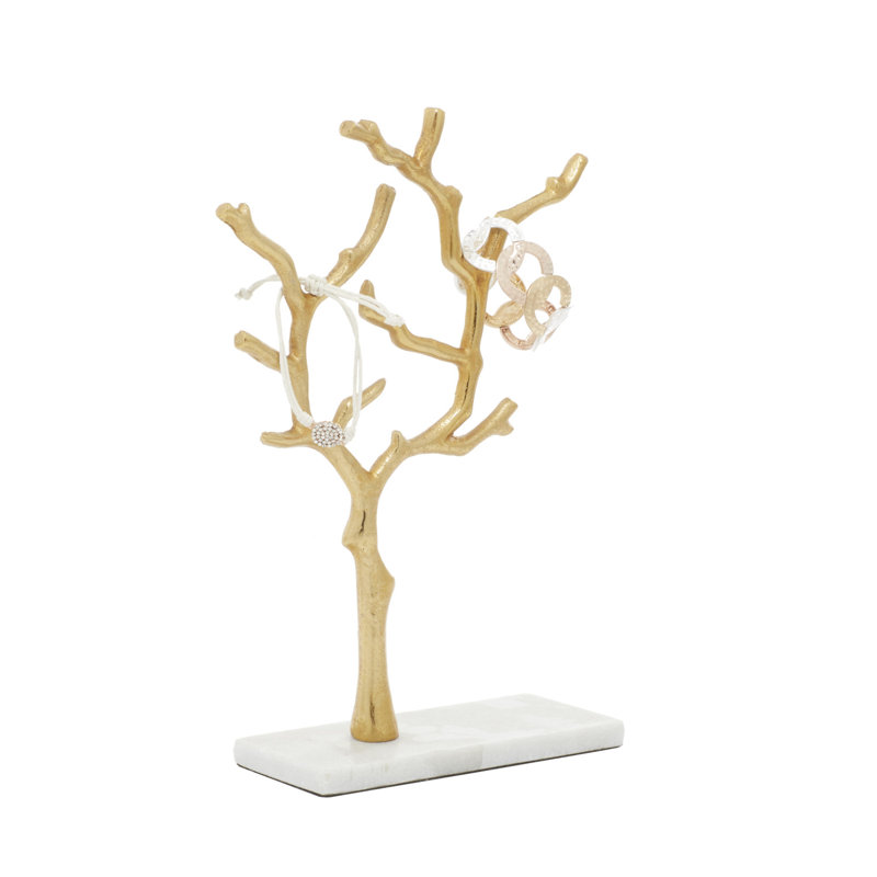 Marble Tree Jewelry Stand with Rectangular Base, Gold