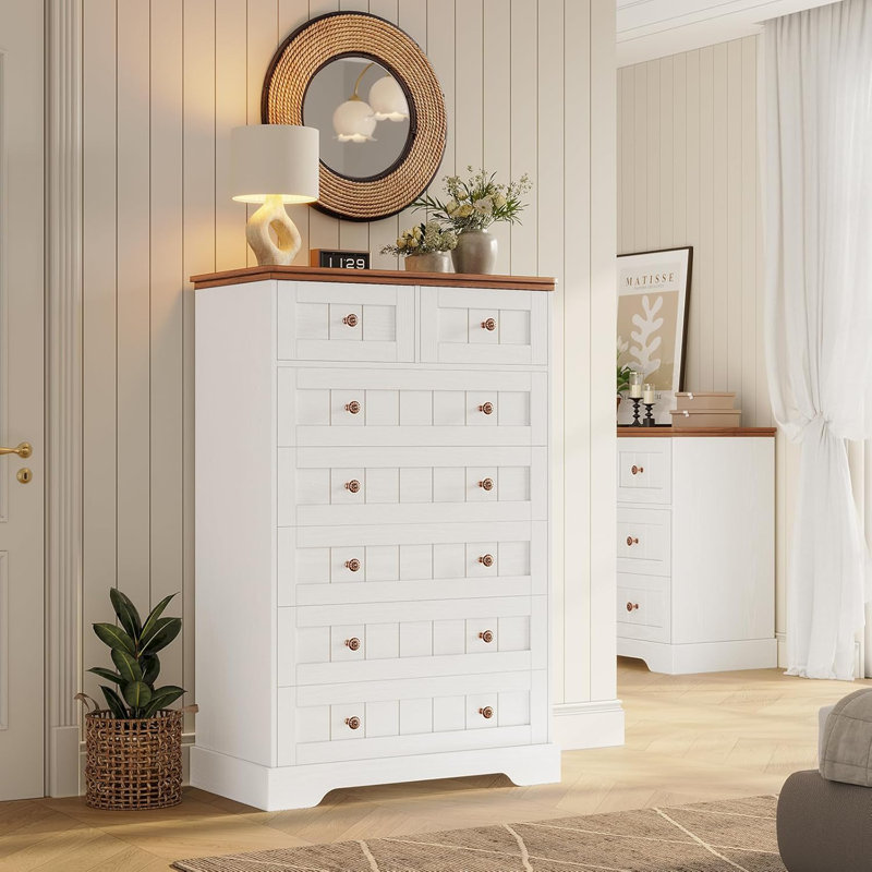 Commode 7 tiroirs Farmhouse, Blanc