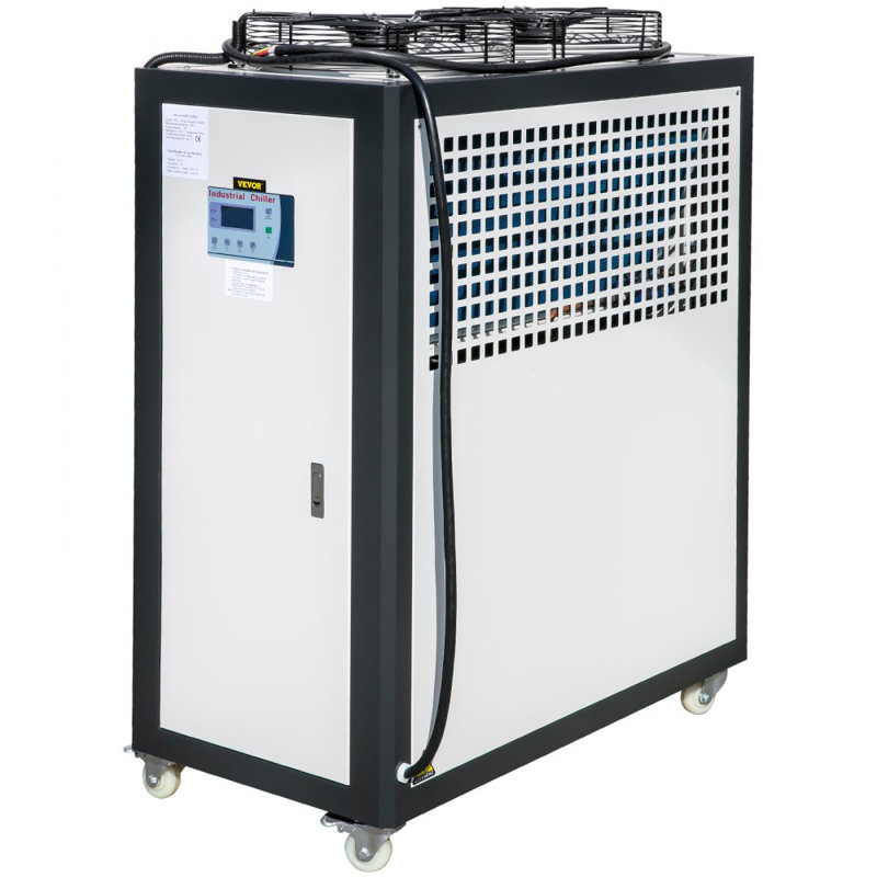 Air-Cooled Chiller Industrial 5 Ton, 5HP Panasonic Compressor, Finned Condenser Portable Conditioner, Micro-Computer Control & Built-in 53L Stainless Steel Water Tank for Plastic Electric