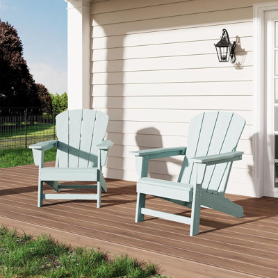 Modern Adirondack Chair Set of 2 - Oversize 380 LB Poly Lumber Weather Resistant Firepit Chair - Outdoor Patio Chairs with Wooden Textured for Deck, Pool, Porch