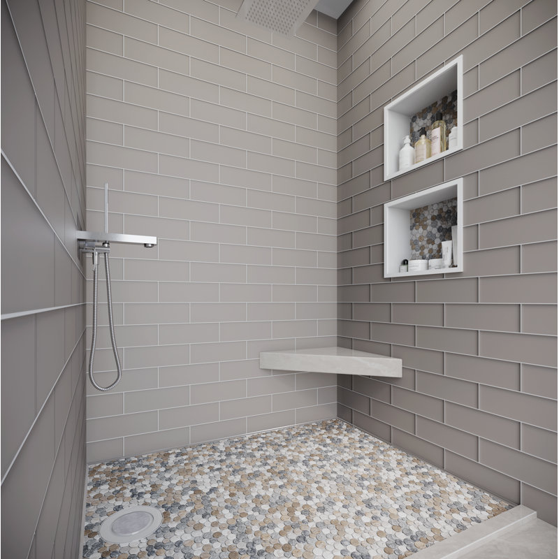 11.5" x 11.5" Random Sized Natural Stone Penny Round Mosaic Wall & Floor Tile, Tan/Off White/Gray