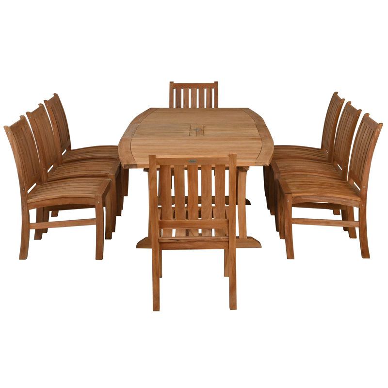 Ensemble de salle à manger 9 pièces en bois de teck comprenant une table d'extension semi-ovale et 8 chaises d'appoint Abaco