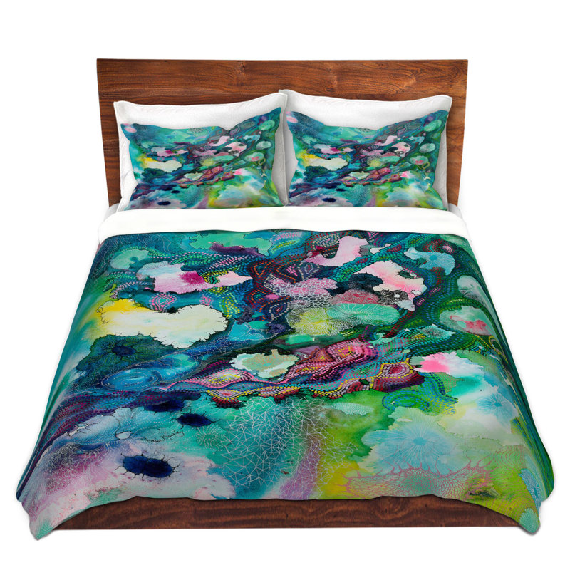 Ensemble de housse de couette simple DiaNoche en microfibre par Sonia Begley - Underwater Garden Blue Green 1