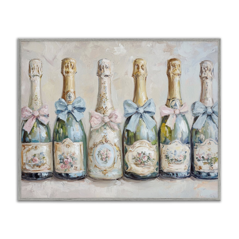 Giclée encadrée victorienne avec bouteilles de champagne, design par Petal Prints Design, Estampe numérique Farmhouse