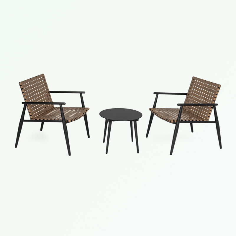 Ensemble 3 pièces d'extérieur avec 2 chaises en rotin PE
