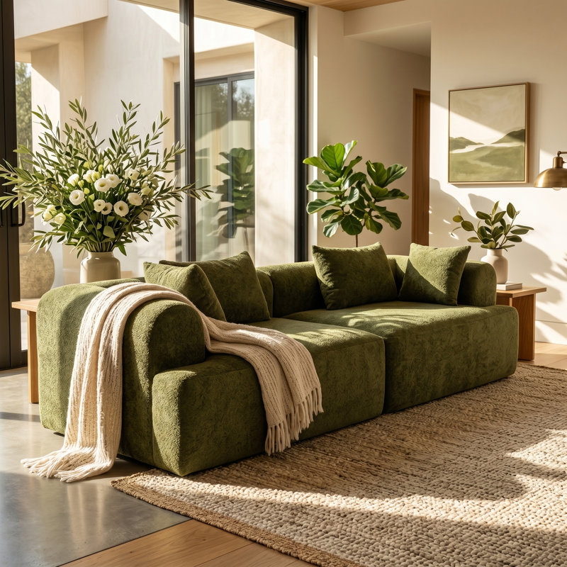 96.06" Wide 2-Seater Sectional Sofa, No Assembly Required Cloud Sofa for Living Room, Green
