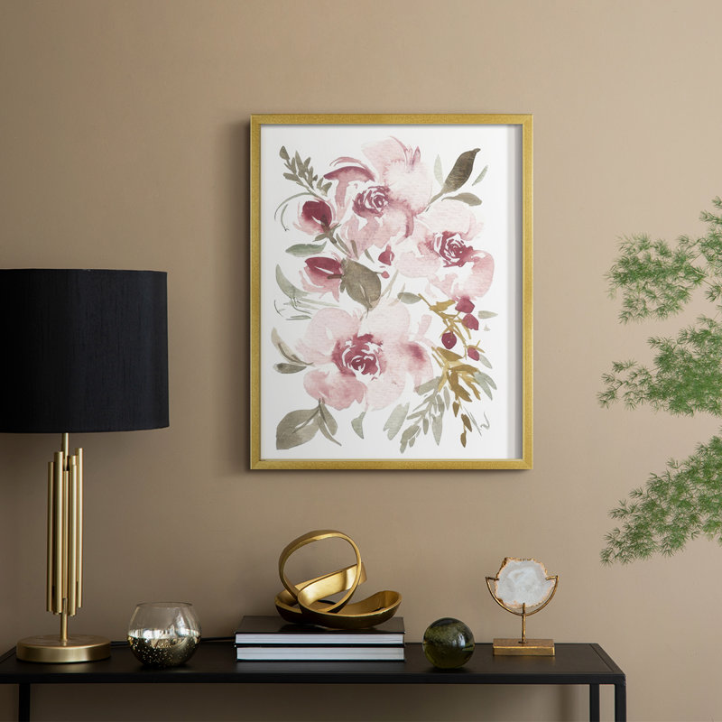«Spring Fling Bouquet IV», reproduction encadrée - bois massif, H 15 po x l 12 po, Doré