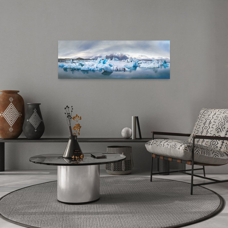 «Blue Ice Lagoon Serene Abstract Contemporary Landscape Nature», art mural, H 12 po x l 36 po