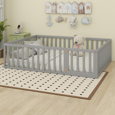 Wooden Floor Bed Frame With Fence and Door
