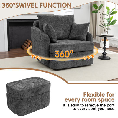 Upholstered Chenille 360° Swivel Chair With Ottoman