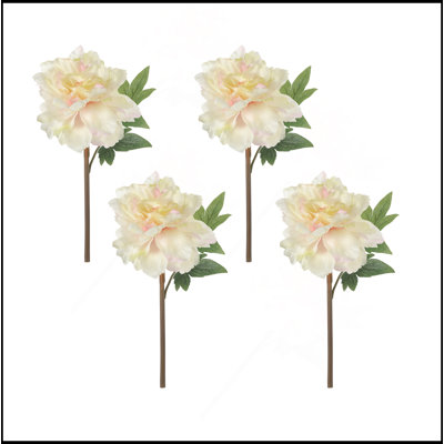 Almost Real 14" Peony - White With Pink, 4 Pack