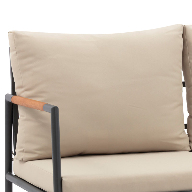 4-Piece Outdoor Conversation Set with Cushions and Coffee Table, Eucalyptus Wood Accents and Steel Frame