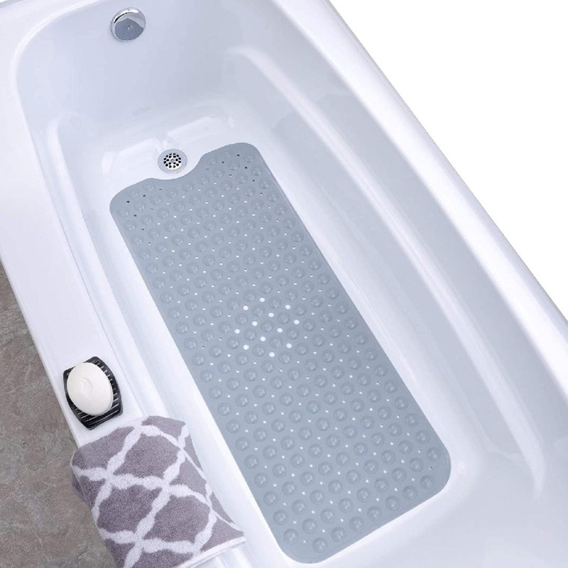 Extra Long Non-Slip Bathtub Mat with Suction Cups, Gray