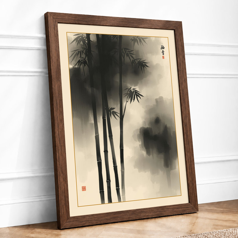 Bamboo in Mist Japandi - Framed Print, A2 - 59.4 x 42.0 cm, Walnut