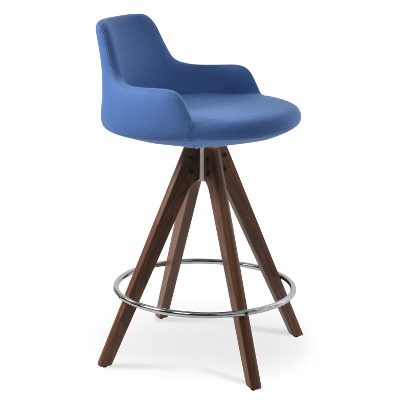 Tabouret de bar et de comptoir, Noyer, Tabouret de bar (hauteur d'assise de 29,5 po), Laine bleu ciel