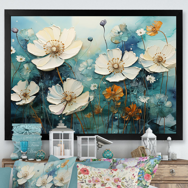 «Misty Flower Meadows» sur toile, Cadre simple noir, H 12 po x l 20 po x P 1 po