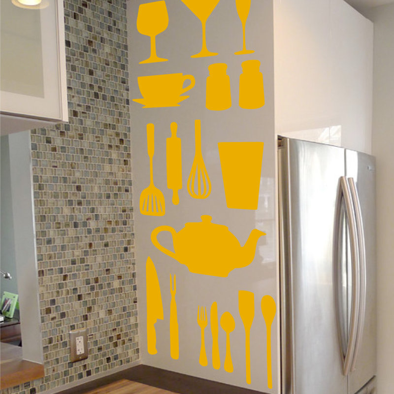 Décalcomanie murale de cuisine, Jaune signalisation, H 51 po x l 40 po x P 0,01 po