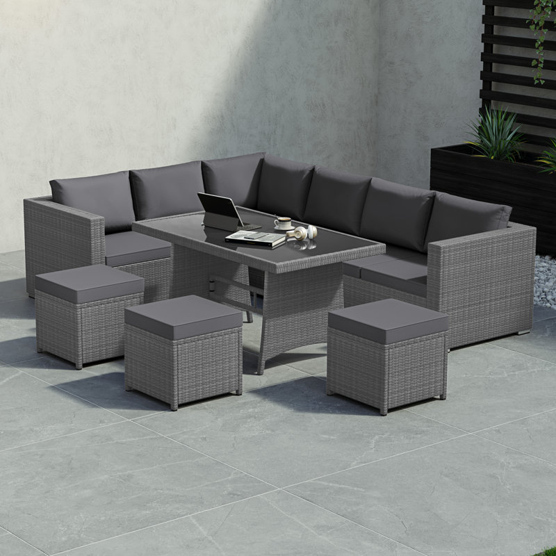Prweitt Rattan 9 - Person Seating Group with Cushions, UKFR Certified, Grey