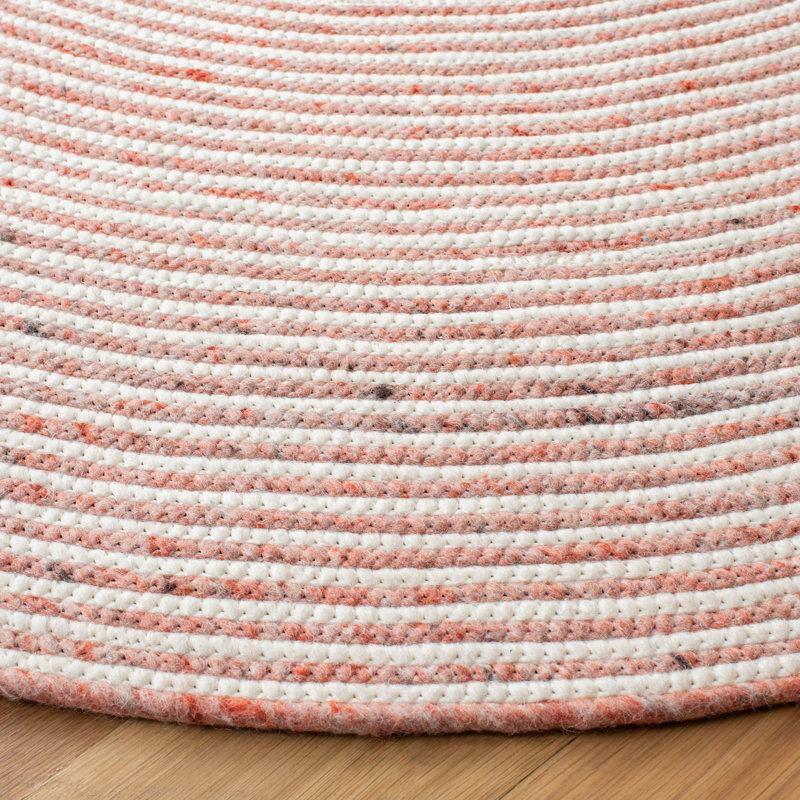 Tapis en laine / coton tissé à la main Mcbride en ivoire / rouge, Rond 4 pi