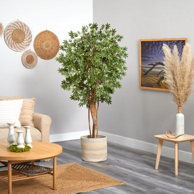 72'' Faux Maple Tree in Burlap, Cotton Planter