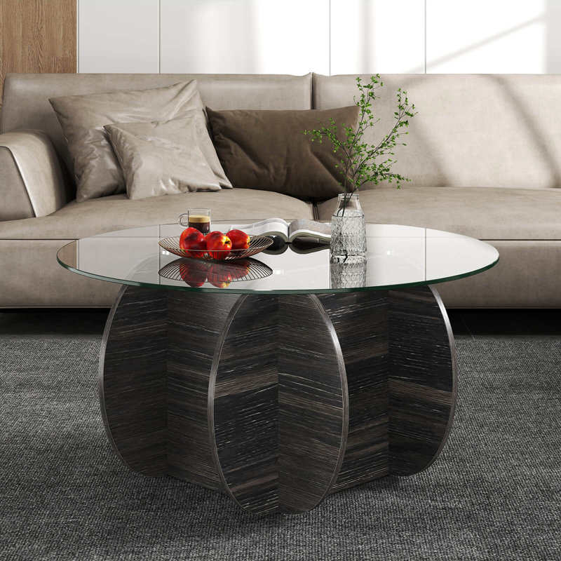 35" Round Coffee Table Modern Accent Table with Tempered Glass Top for Living Room