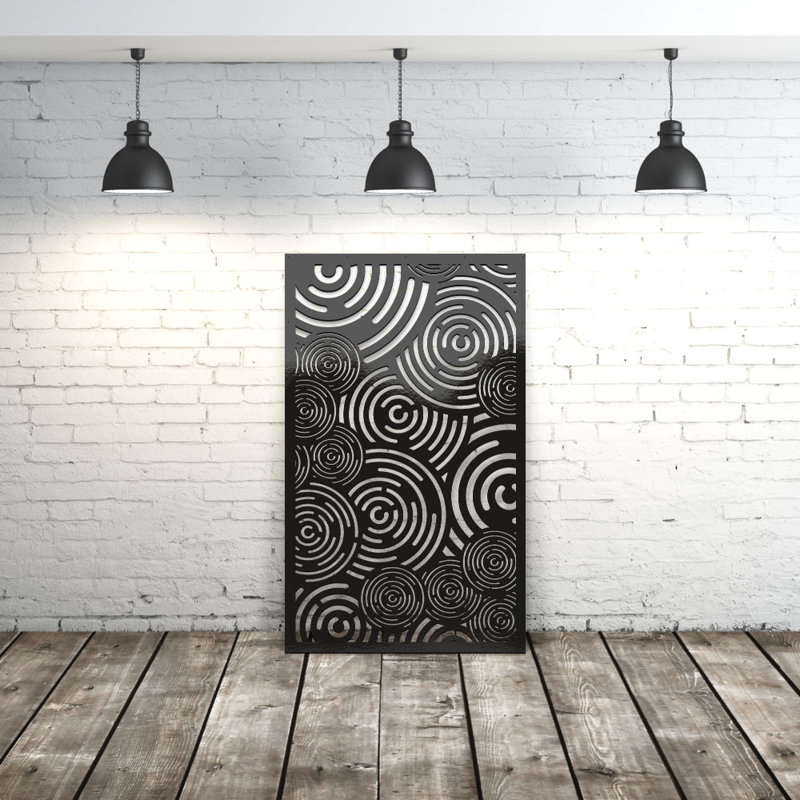Panneau d'intimité en aluminium découpé au laser Modern, L 36 po x H 36 po, Noir mat