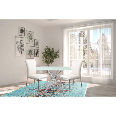 Table carrée de 91 cm en verre trempé dépoli, une option tendance pour les salles à manger, avec pieds et dessus, idéale pour les cuisines et les espaces compacts contemporains.