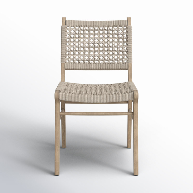 Ivory and Washed Brown Teak Armless Outdoor Dining Chair