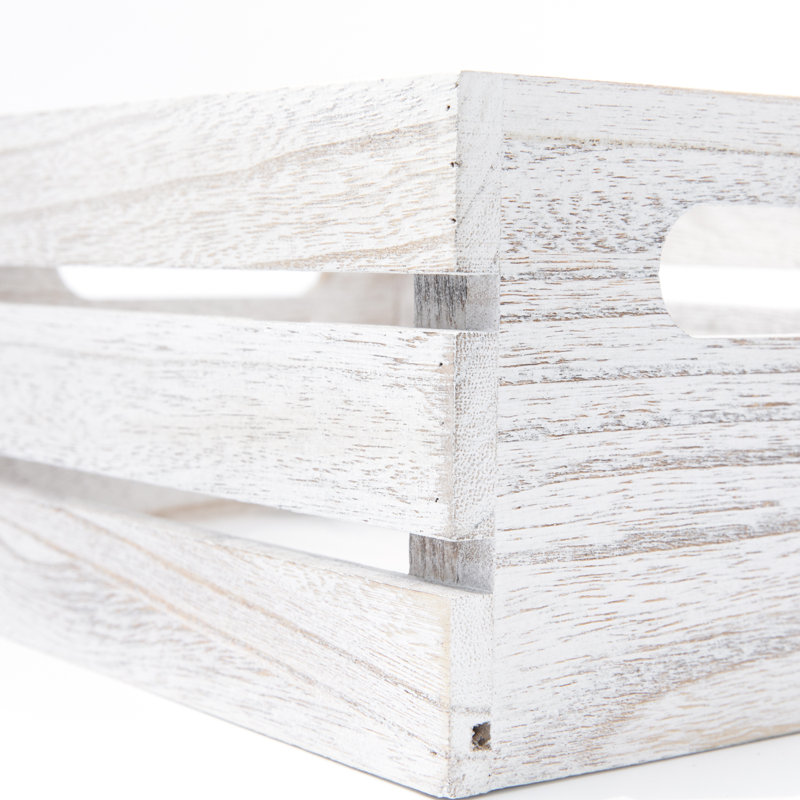 Ensemble de caisses en bois massif, Blanc délavé rustique, H 4,75 po x l 9,50 po x P 7 po