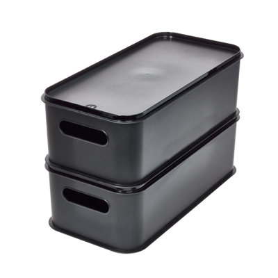 iDesign Plastic Garage Eco Bin with Lid and Handles, Set for Organization and Storage, Matte Black