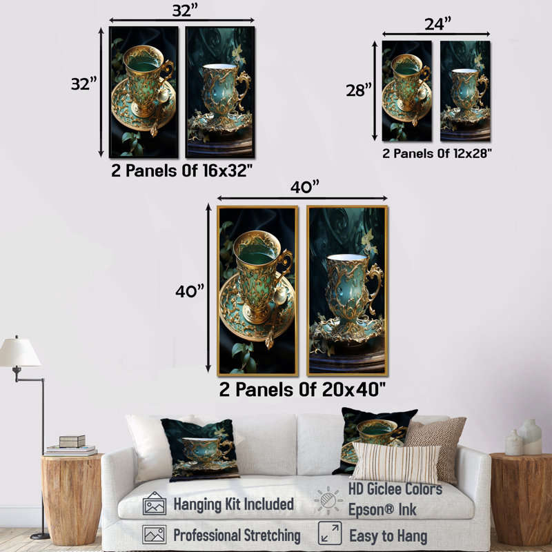Sophisticated Elixir Tea Elegance - Drinkware Wall Art Prints Set Of 2, 28" H x 25" W, Brown Framed