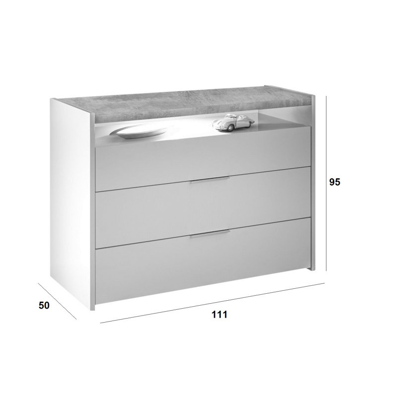 Devin 111cm W 3 - Drawer Chest of Drawers, White/Dark Walnut